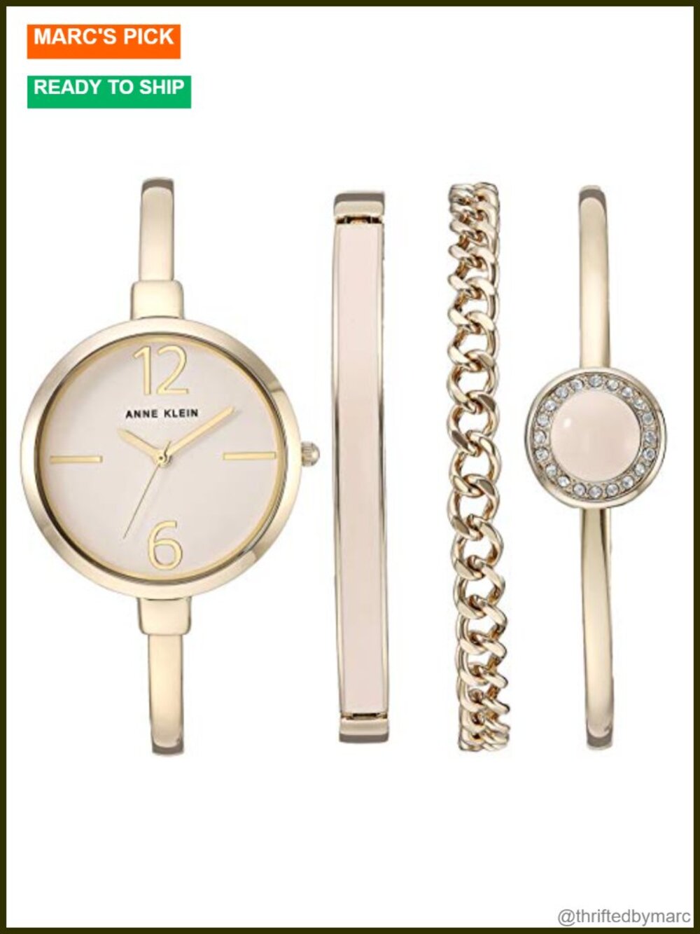 Anne Klein Women's Bangle Watch and Crystal Bracelet Set Gold-Tone